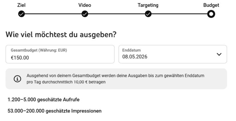 Werbung für ein Video - Budget