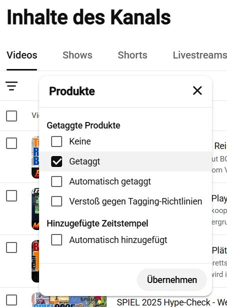 getaggte Videos in YouTube-Liste