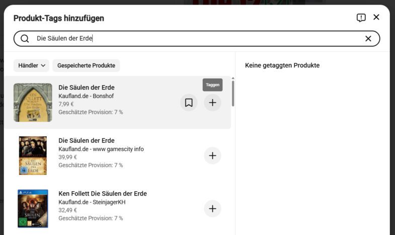 Beispiel für gefundene Produkte